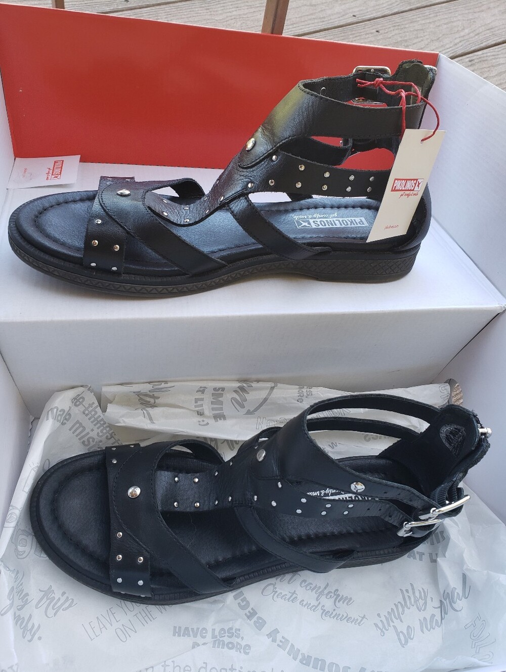 NEW /~10US/ PIKOLINOS Black Leather Silver Studded Sandals with Back Zip+Buckles - Picture 5 of 11